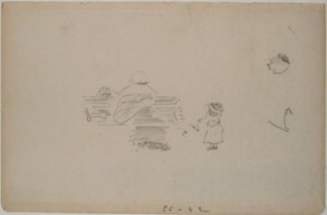 Manet - ベンチに座る女性とそばに立つ子供のスケッチ（スケッチブックの一葉）1864-1868年頃 作： エドゥアールマネ