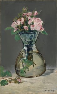 花瓶に苔のバラ。 1882