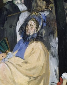 チュイルリー庭園の音楽、ベールに包まれた女性のディテール、キャンバスにオイルを塗った1862、ディテール3351