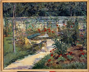 私の庭、ベンチ。エドゥアール・マネ（1832-1883）の絵画 作： Édouard Manet