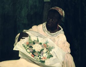 オリンピア、黒いしもべの詳細、1863 作： Édouard Manet