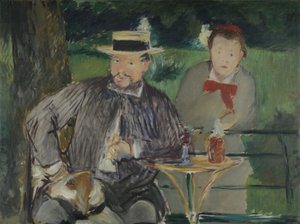 アーネスト・オシェデと娘マルトの肖像、c。 1876 作： Édouard Manet