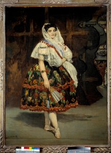 ロラ・デ・バレンシアの肖像 踊り子のロラ・メレアがスペインの伝統的な衣装で表現されています。エドゥアール・マネ（1832-1883）による絵画 1862年 薄暗い。1,23x0,92 m パリ、オルセー美術館 - ロラ・ド・ヴァレンシアの全身像。伝統的な衣装を着た踊り子ロラ・メレア 作： Édouard Manet