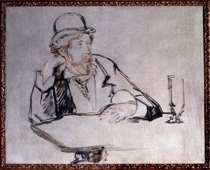 アイルランドの小説家ジョルジュ・ムーア（1852-1933）のカフェでのポートレート エドゥアール・マネ（1832-1883）のドローイング 1879年 New York.ニューヨーク近代美術館 作： Édouard Manet