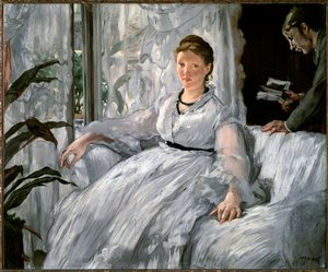 読書。(スザンヌ・マネとその息子、レオン・コエラ＝リーノフの肖像） - 1865年。油彩・キャンバス