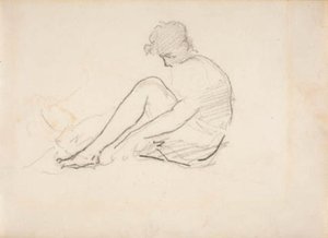 座っている女性 (男性の頭の軽いスケッチ) 作： Édouard Manet