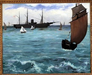 アメリカ船カーサージがブローニュ・シュル・メールを持っている エドゥアール・マネ（1832-1883）の絵画 1864年個人蔵 作： Édouard Manet