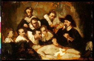 レンブラント後の解剖学レッスン、1856年 作： Édouard Manet