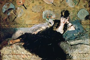 婦人と扇、ニナ・デ・カリアスの肖像（1844-84）c.1873-74（キャンバスに油彩） 作： Édouard Manet