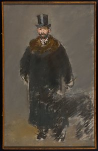 犬を連れた男、1882年頃（キャンバスにパステル、グレーのグワッシュ地で準備） 作： Édouard Manet