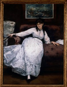 休息」（長椅子に座る女流画家ベルト・モリゾの肖像） エドゥアール・マネ（1832-1883）の絵画 1870年 プロビデンス。ミュージアム・オブ・アート