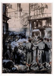 1871年の街「the barricade" エドゥアール・マネ（1832-1883）のドローイング 1871年 薄さ46.2 x 32.5 m 作： Édouard Manet