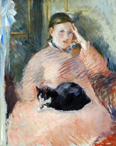 フランスの印象派アーティスト、エドゥアールマネによる1880年頃の猫を持つ女性