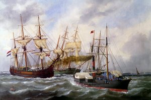 Le Neptune au Havre（アーブルの海王星）による2つの3つのマットトレーラー 1882年 Edouard Adam（1847-1929）による絵画 1882年 Paris, Musee de la Marine（海洋博物館