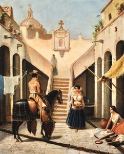 メキシコの中庭でチナコとインディアン 作： エドゥアール・パングレ