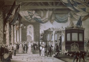 ビクトリア女王（1819〜1901年）およびプリンスアルバート（1819〜61年）、ハンプシャーのゴスポート駅に到着、1846年にバヨ＆キュヴィリエによって彫刻
