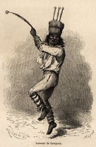 ポール・マルコイが1848年から1860年にかけて行った太平洋から大西洋への旅を説明するためにリウが描いたサラヤク（ペルー）の踊り子。エドゥアール・シャルトン編『Le tour du monde』に掲載された図版 作： Edouard Riou