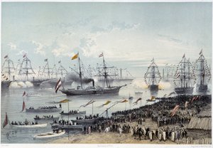オーストリア皇帝陛下のポートサイド到着「G・ニコルによるスエズ運河の開通」。1869