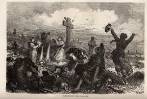 ポール・マルコイの1848年から1860年までの南米旅行を説明するためにリウが描いたクスコでの死者の祭りの祝典。エドゥアール・シャルトン編『Le tour du monde』に掲載されたエングレーヴィング 作： Edouard Riou