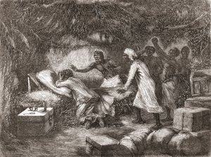1873年にアフリカのチタンボ村でリヴィングストン博士が亡くなった、「The World intheHands」のイラストが1878年に出版された
