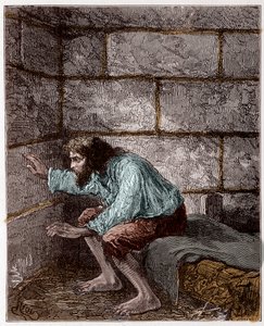 モンテ・クリスト伯（Monte Cristo）ことエドモン・ダンテスの牢獄での様子-アレクサンドル・デュマ作「モンテ・クリスト伯」のRiouによるエングレーヴィング