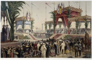 La Tribune des souverainsの「G.ニコルによるスエズ運河の開通式」。1869 作： Edouard Riou