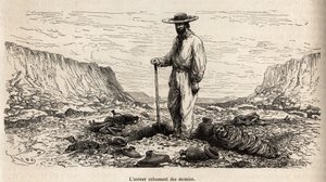 Paul Marcoy exhumant des mummies Incas (Bas Peru) 1862年から1863年にかけてのPaul Marcoyによる山地、Huarancalquiの谷、Pjonalの地域での旅を描いたE.Riouの彫刻、Edouが編集した「Le tour du monde」1875年版に掲載されている。 作： Edouard Riou