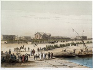G.ニコルによるスエズ運河の開通式」のシーンと運河の様子。1869 作： Edouard Riou