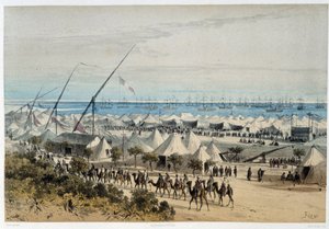 スエズ運河開通時のイスマリア港と来賓の陣地 - リウ、マリウス・フォンテーヌ著「スエズ地峡を通って」より