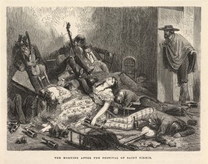 サン・フェルミン祭の翌朝、ニューヨーク、1875年（エングレーヴィング） 作： Edouard Riou