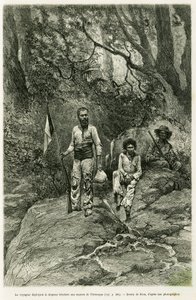 三色旗を掲げてオレノークの水源地に向かう旅人。1886年から1887年にかけてジャン・シャファンジョンが行った、公教育のミスニステールが課題となっている物語「Voyage aux sources de l