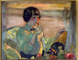 化粧をしたフランスのコメディアン、マルト・メロー（1870-1947） 20世紀パリ、シャンゼリゼ通りの喜劇（油彩・キャンバス 作： Edouard Vuillard