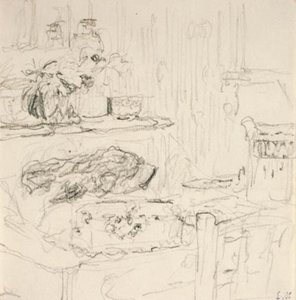 スクエアテーブルのあるインテリア 作： Edouard Vuillard
