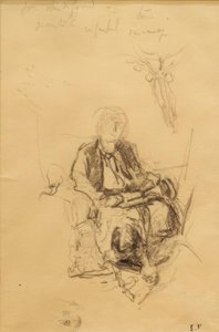 マナーベナールはスカーフから引かれた生徒と一緒に座っています 作： Edouard Vuillard