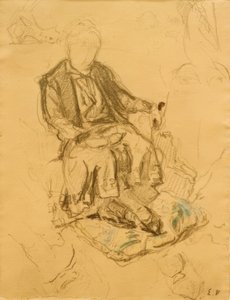 マダムベナールが座り、クッションに足 作： Edouard Vuillard