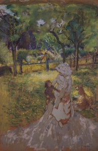 果樹園の朝庭の母と子、1909-1911年。 作： Edouard Vuillard