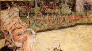 1920年頃、ヴォクレッソンのセザンヌの庭園にいるMme Hessel 作： Edouard Vuillard