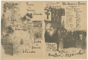 La Revue Blanche の広告と演劇 Au-dessus des force humanes の発表を掲載したカバー プログラム ブックレット Lisez la revue blanche Au-dessus des force humanes 作： Edouard Vuillard