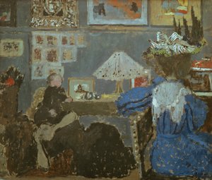 青の女、1890年（カードに油彩） 作： Edouard Vuillard