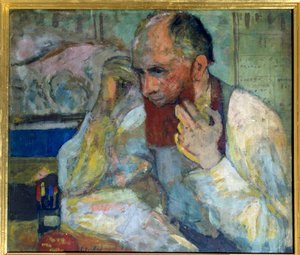 化粧をするコメディアン、オーレリアン・ルーニュ・ポー（Lugne-Poe）（1869-1940） 20世紀 パリ、シャンゼリゼのコメディ（油彩・キャンバス 作： Edouard Vuillard