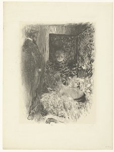 照らされたインテリアの 2 人の女性と男性 親密 作： Edouard Vuillard