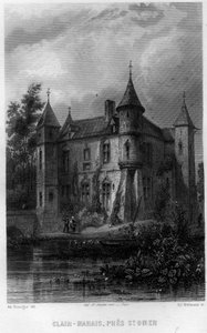 フランス、ノール＝パ・ド・カレー地域圏（Nord Pas de Calais）のサン・オメル（Saint Omer）近くのクレール湿原（Clair-MaraisまたはClairmarais）。Jean-Bernard Mary-Lafon（ジャン・ベルナール・マリー・ラフォン）の「La France ancienne et moderne」に掲載されているWillmannのエングレーヴィング。 作： Edouard Willmann
