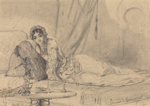 エキゾチックな環境で横たわる中東の女性 作： Edouard de Beaumont
