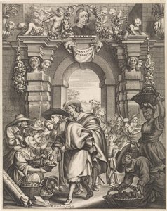 市場でキノコを買う 2 人の紳士 タイトルイラスト: F. van Sterbeeck, Theatrum Fungorum or the tooneel der Campernoelien, 1675 作： Edouard van Ordonie