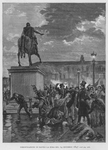 1847年12月14日夜のナポリでのデモ（エングレーヴィング 作： Edouardo Matania