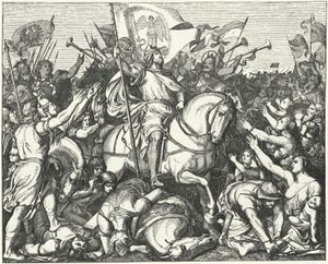 933年、リアデの戦いでマジャール人に勝利した東フランシスコ王ヘンリー・ザ・ファウラー