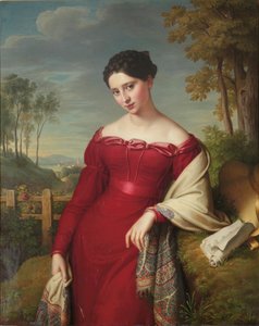エレガントな若い女性の肖像画 作： Eduard Friedrich Leybold