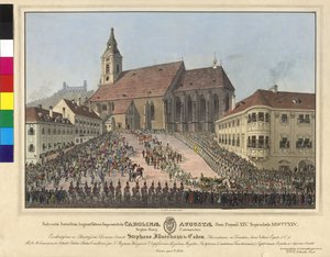 1825年9月25日、ブラチスラヴァで皇后カロリーヌ・アウグストがハンガリー女王に戴冠。1825年9月25日、ブラチスラヴァにて 作： Eduard Gurk