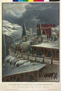 22日、皇帝フェルディナント1世からのチロル人の別れ。1838年8月（カラーリトグラフ） 作： Eduard Gurk
