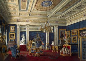 19世紀半ばのサンクトペテルブルクにあるマリインスキー宮殿の青い応接室。 作： Eduard Hau